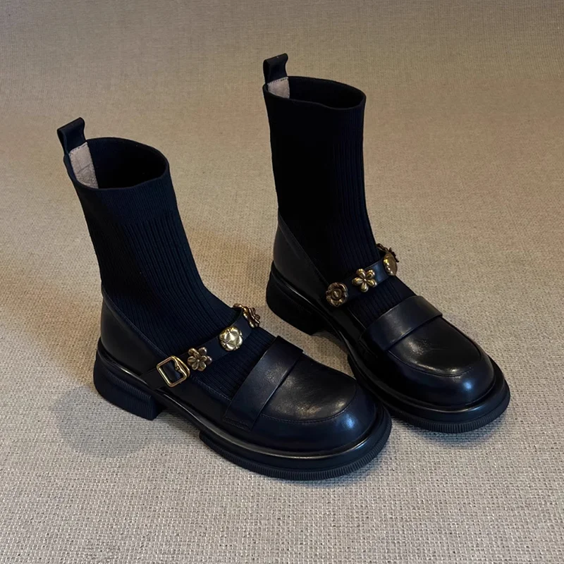 Women'S Fashion Socks - Çiçek Desenli Kadın Bilek Botları Düz