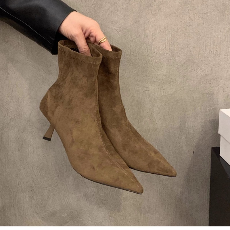Women'S Fashion Socks - Kadın Süet Streç Bilek Botları Sivri