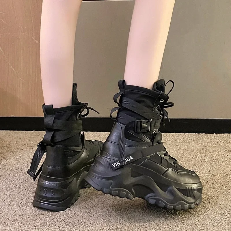 Women'S Fashion Socks - Moda Kadın Kalın Platform Motosiklet Botları