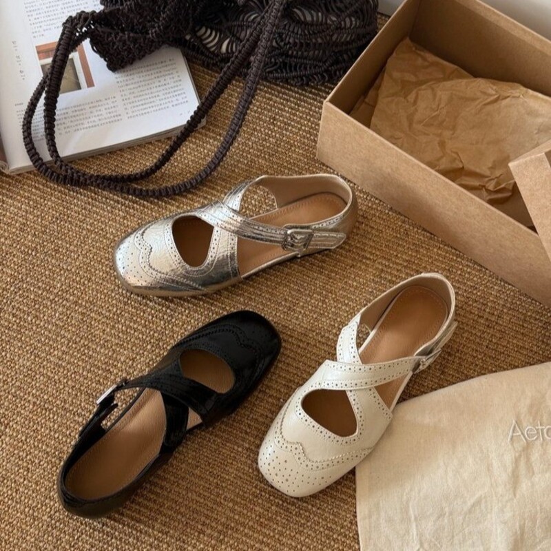 Women'S Fashion Loafers - Retro Çiçek Desenli Düz Tabanlı Mary