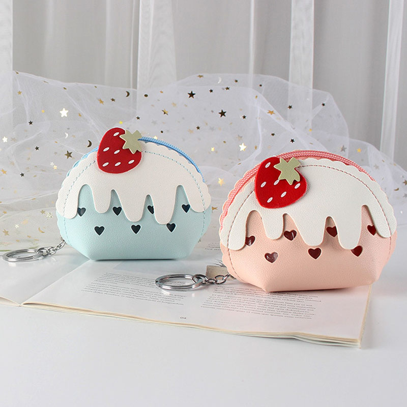 Coin Purse Women - Sevimli çilekli dondurma desenli mini bozuk