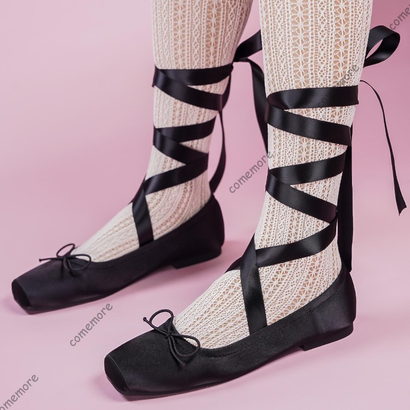 Women'S Fashion Footwear - Kadınlar İçin Saten Kurdele Bağcıklı Bale