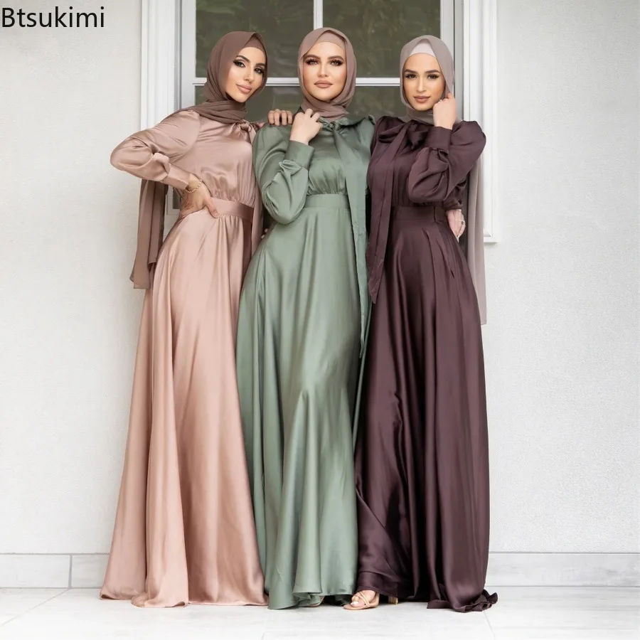 Turkey Women Fashion - Kadınlar için zarif Saten Elbise Müslüman